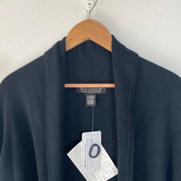 Dialogue Black Open Front Cardigan‎ XS Merino Blend Lightweight Layering Career - Picture 7 of 7